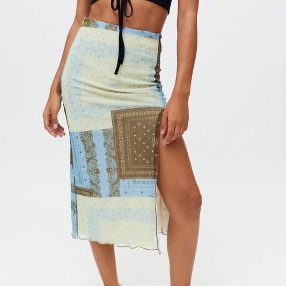 Urban Outfitters Frankie Mesh Midi Skirt Patchwork Small - Picture 2 of 10